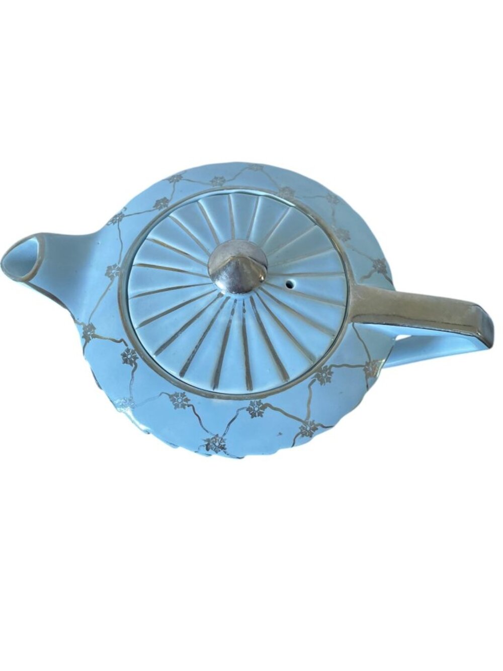 Vintage Sadler England Art Deco Fluted Teapot – Soft Blue & Silver Trim - Picture 3 of 9
